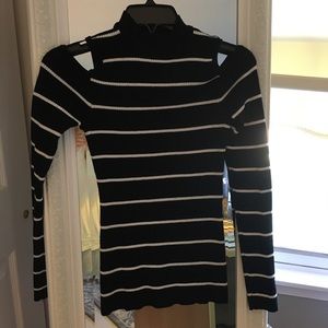 Black and white striped lite weight sweater.
